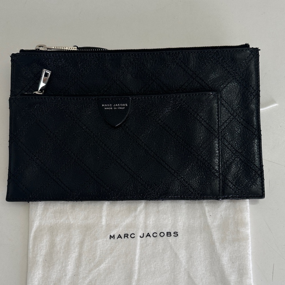 Marc Jacobs Black Quilted Leather Zip Pouch with Front Pocket